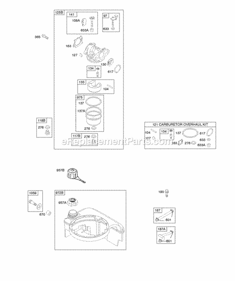Carburetor Fuel Supply Diagram and Parts List for 128T02-1337-B1  Briggs and Stratton Engine